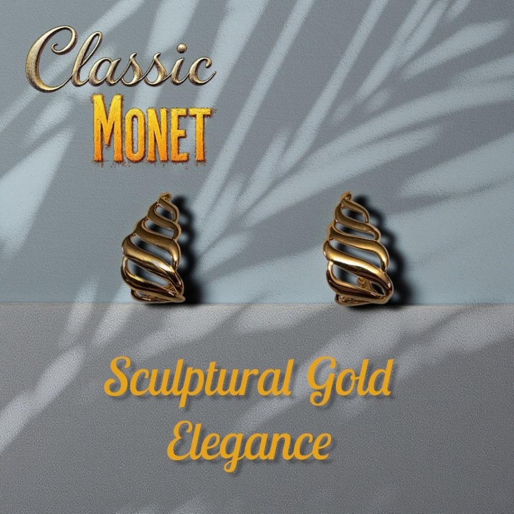 Monet Gold Tone Sculptural Earrings